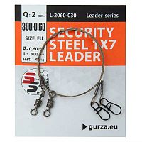 Поводок с застежкой Gurza-SECURITY STEEL 1x7 L 300/0.30 mm (2шт/уп) (Test 11kg)